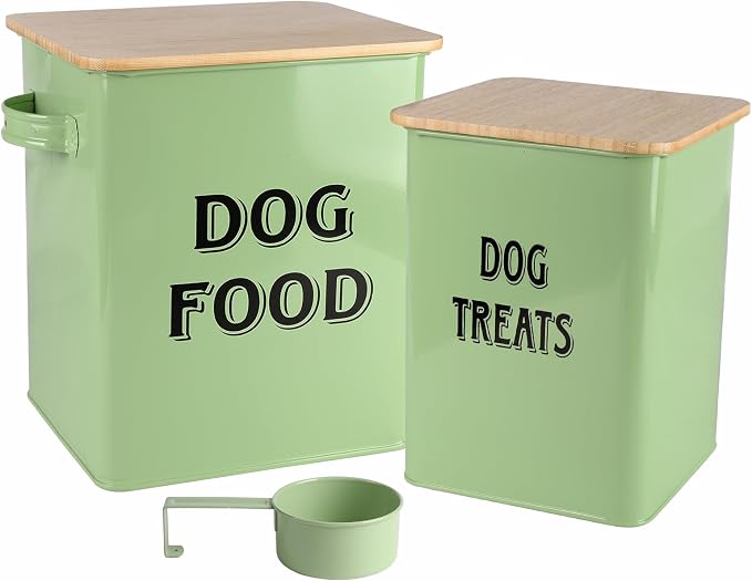Morezi Dog Food Storage Container Farmhouse Pet Food Treats Bin with Lid and Scoop, Perfect Sturdy Canister Tins for Kitchen Countertop, Shelf, Great Gift for Pet Owners - Dog Food - Green