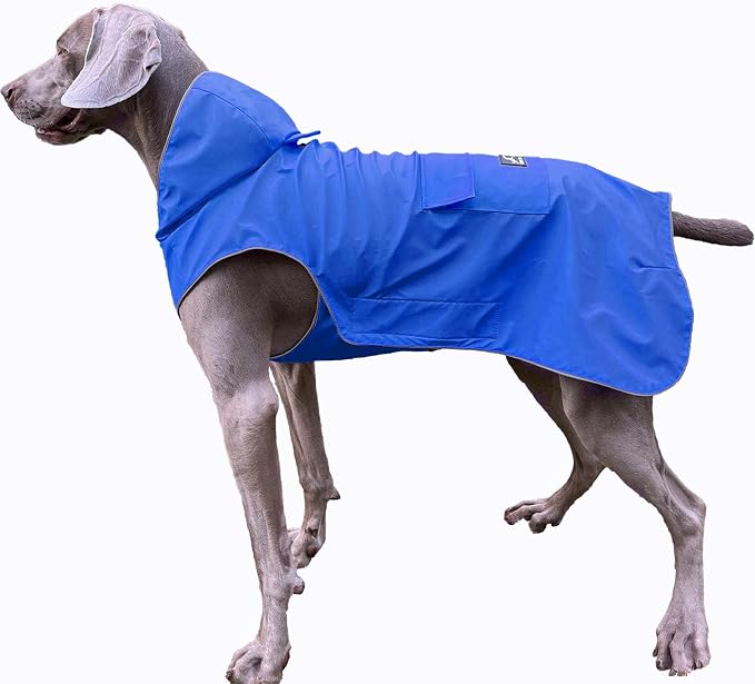 Easy Sporting Dog Raincoat with Soft Non-Stiff Fabric, Waterproof & Reflective Dog rain Jacket for High-Energy Dogs, Dog Poncho with Hood, Adjustable Neck, Belly Strap(Blue, XXX-Large)
