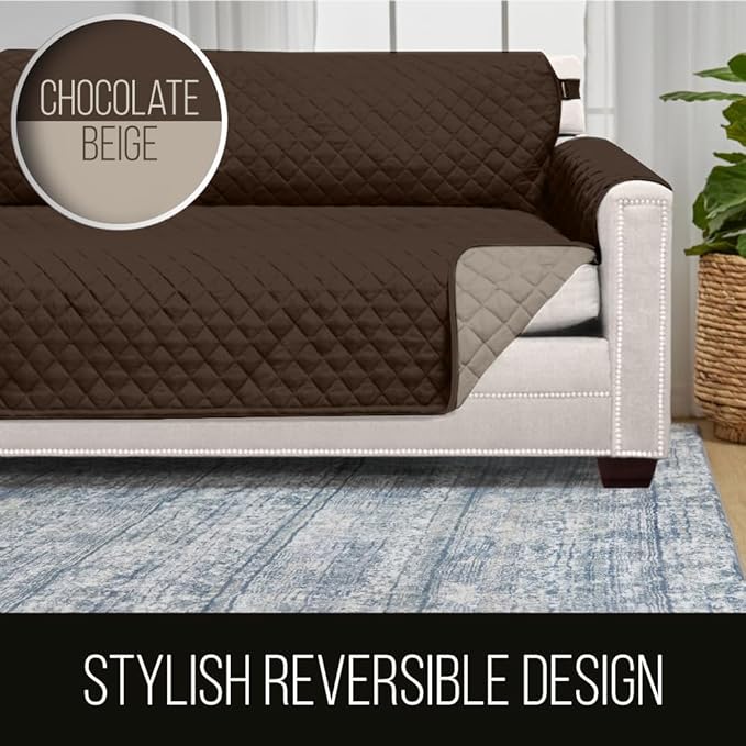Sofa Shield® Couch Sectional Covers for Dogs, Reversible Furniture Protector with Strap, Stain and Tear Resistant Cushion Cover, 30x30 inch Seat, Machine Washable Slipcover Pets, Chocolate Beige