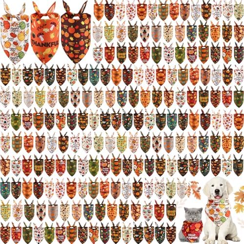 200 Pcs Fall Dog Bandanas Bulk, Autumn Thanksgiving Bandanas, Medium by Kacctyen