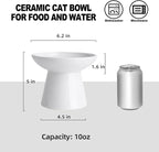 Ceramic Elevated Cat Bowls - 6.2 Inch Extra Wide Raised Cat Food and Water Bowl Set for Indoor Cats, Whisker-Friendly Ceramic Cat Dish for Elder Big Cats & Small Dogs,White,2 Pack
