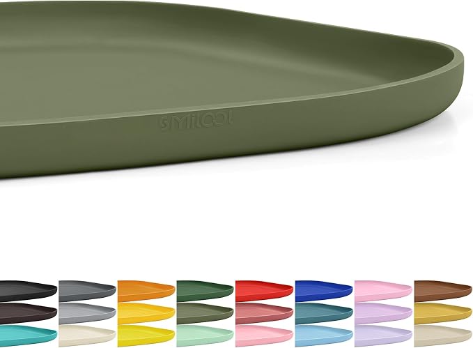 Small Silicone Pet Food Mat with Raised Edge for Food and Water Bowl, Square Dog Feeding Mats, Cat Food Trays for Floor Waterproof, Rubber Tray for Dogs and Cats, 12 x 12 x 0.7 Light Olive Green