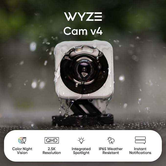 WYZE Cam v4 (Latest Model), 2.5K AI Security Camera, Indoor/Outdoor Cameras for Home Security, Baby Monitor & Pet Camera, Color Night Vision, No Subscription Required (2 Pack)