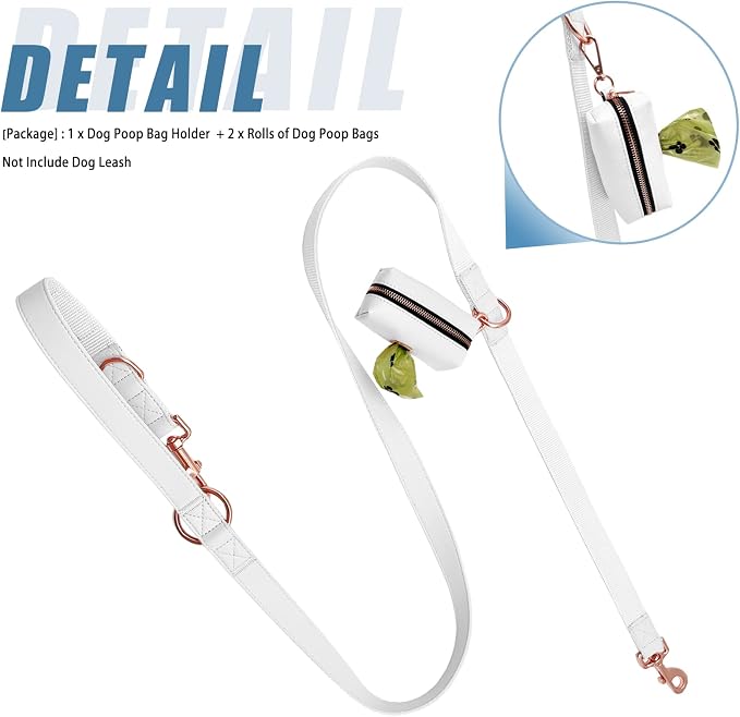 Soft Leather Dog Collar and Leash (6.6') Set - Stylish Rose Gold Heavy Duty Metal Buckle, 4 Adjustable Lengths Leash for Small Medium Large Dogs - Comfortable & Easy to Clean White Poop Bag Holder
