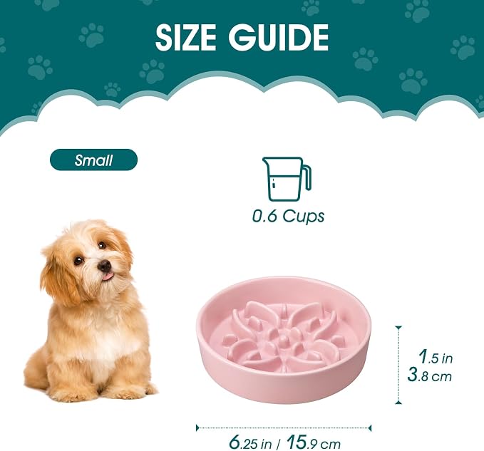 vancasso Ceramic Slow Feeder Dog Bowls, Puzzle Dog Food Bowls with Floral Maze, Anti -Slip Pet Food Dish for Small Breed, 0.6 Cups, Pink