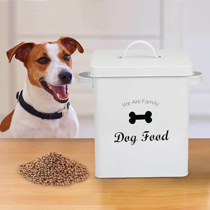 Pet Treat and Food Storage Tin with Lid - 5lbs Capacity - Serving Scoop Included … -DOG
