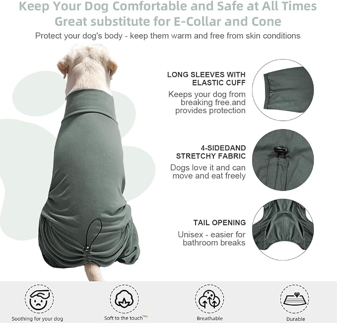 Dog Pyjamas PJS Sweater Clothes and Home Clothing Suitable for Small to Medium Breeds of Dogs, Dog Neutering Suits, Extra-Large Stretch Fabric, Four-Legged Clothes(Thickened Green, L)