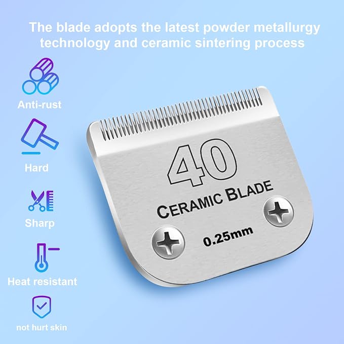 Dog Grooming Ceramic Blade Sets,Compatible with Andis/Oster A5,Wahl KM10 | Size 40# Blade Cut 1/100"(0.25mm)，10 PACK