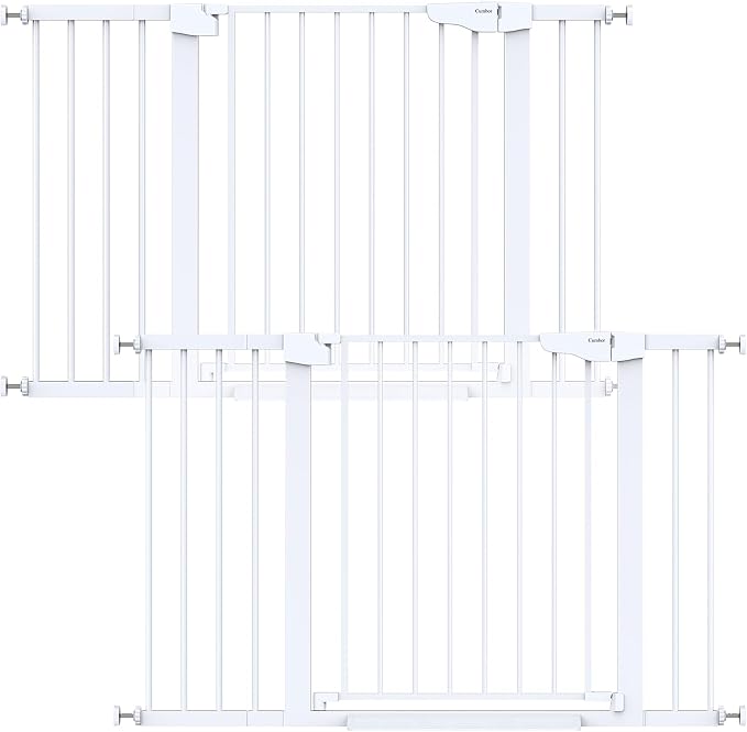 Cumbor Pack of 2 Baby Gate for Stairs, 29.7–48" Pressure Mounted Dog Gate for Doorways, Auto Close Safety Pet Gate Indoor, Easy Walk Thru Wide Child Gate, White, Mom's Choice Award Winner