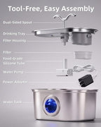 3.2L/108oz Stainless Steel Cat Water Fountain Pet Fountain | Automatic Pet Water Dispenser - Self-Designed Filtration System - Ultra-Quiet Pump - Easy Cleaning & Maintenance (6 Filters)