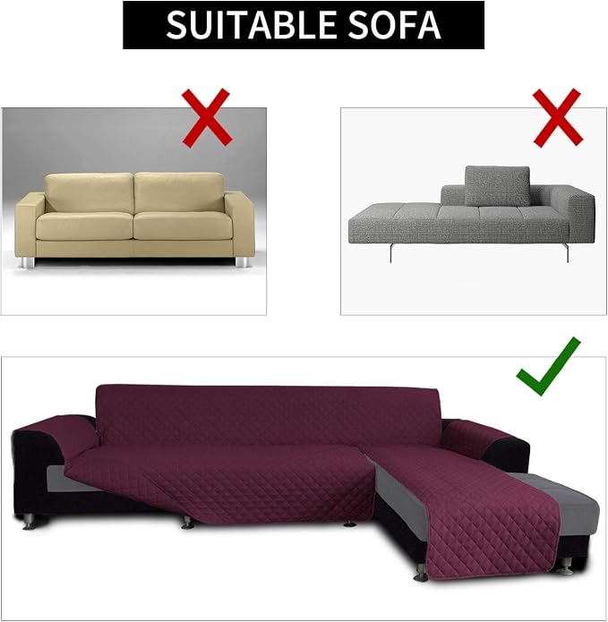 Easy-Going Reversible L-Shape Sectional Couch Cover, Large, Wine/Wine | Soft Sofa Slipcover For Dogs, Fits Left/Right Chaise Lounge Protector, Water Resistant Mat For Living Room