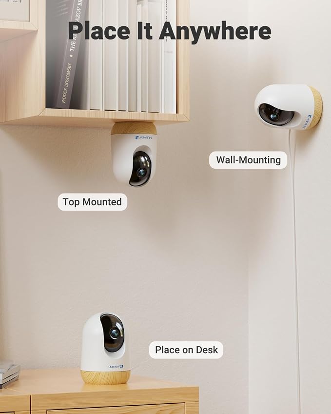 MUBVIEW 5MP Indoor Security Camera, Dual-Band WiFi Pet Cam with Phone App | Plug-in design, no subscription, speaker, night vision, motion detection, auto tracking, for pets, elders and baby rooms