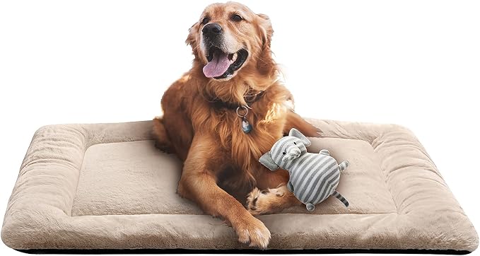 Dog Beds Crate Pad for Large Dogs Ultra Soft Dog Crate Bed Washable & Anti-Slip Kennel Pad for Dogs Cozy Sleeping Mat,Cream 42inch