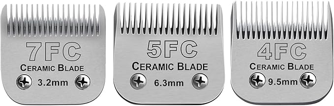 Dog Grooming Ceramic Blades Set,Compatible with Andis,Oster A5,Wahl KM10 | Cut Length 1/8"(3.2mm) to 3/8”(9.5mm) ,Include 7FC/5FC/4FC 3 pack