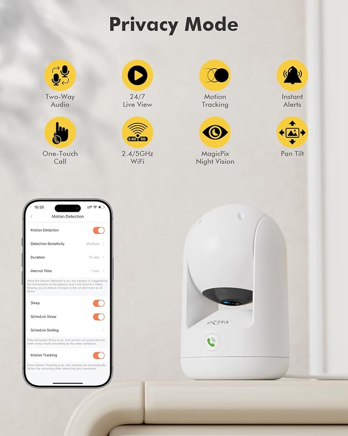 Dzees 2K Indoor Security Cameras, 360° WiFi Pet Camera, 4-Pack | Phone app, 5GHz and 2.4GHz WiFi, wired design, 2-way audio, motion tracking, night vision