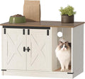 Hzuaneri Cat Litter Box Enclosure, Hidden Litter Box Cabinet Furniture | Indoor Cat House with Bell, Farmhouse Style, 31.5 x 19.7 x 20.9 Inches, for Hallway, Bedroom, Rustic Brown and White CB82414X