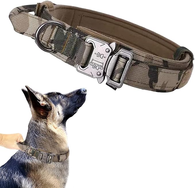 Tactical Dog Collar Adjustable Military Nylon Dog Collar with Control Handle and Heavy Duty Metal Buckle for Medium and Large Dogs (Camo,L)
