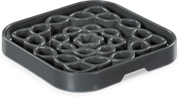 Messy Mutts Square Slow Feeder, 8 Inch, 2 Cup, Cool Grey | 8 x 8 Inch Square Silicone Puzzle Slow Feeder For Dogs And Cats, Holds 2 Cups, Dishwasher Safe