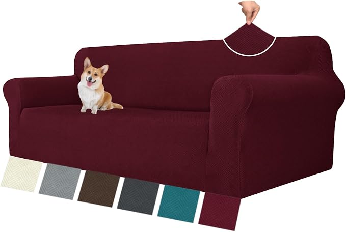 MAXIJIN Stretch Oversized Couch Covers for 3 Cushion Couch (91"-110"), 1-Piece Large Sofa Cover Slipcover Furniture Protector for Kids,Dogs (Extra Large, Diamond Pattern Wine Red)
