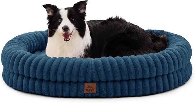 ChiXnuggle Orthopedic Dog Bed, Washable Cover, Faux Fur Bolster Pet Couch | waterproof,egg crate foam,non-slip bottom,for extra large dogs,navy, 41*30*7,dog sofa