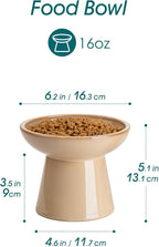 vancasso Elevated Cat Food Bowls 2-Pack, 6.2" Wide Shallow Cat Feeding Bowl for Whisker Fatigue, 5.1" Height Ceramic Raised Food Bowls for Senior Cats, Anti Vomit, Brown