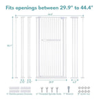 No Pawblems 55.1" Extra Tall Pet Gate, 29.9"-44.4" Wide Cat/Dog Gate, White | No Drilling Pressure Mounted, 1.37" Narrow Bar Spacing, Auto Close Tall Cat Gate for Doorway Hallway, One-Hand Operation