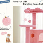 DUMOS 54 Inch Cat Tree Tower with Scratching Posts, Pink | Multi-Level Pet House for Large Cats with 2 Condos, Scratching Posts, Round Platform, Small Ladder and Toys