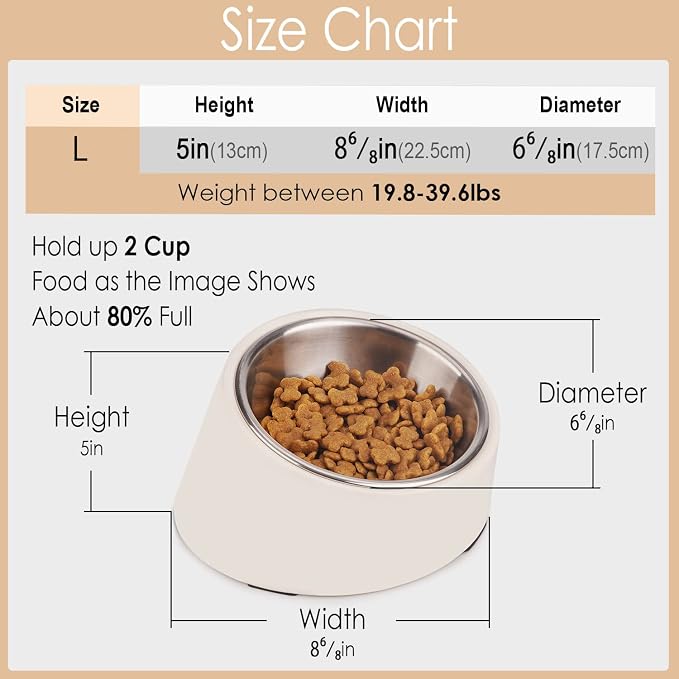 SuperDesign Mess Free 15° Slanted Bowl for Dogs and Cats, Tilted Angle Bulldog Bowl Dog Feeder, Non-Skid & Non-Spill, Easier to Reach Food L/2 Cup Pink