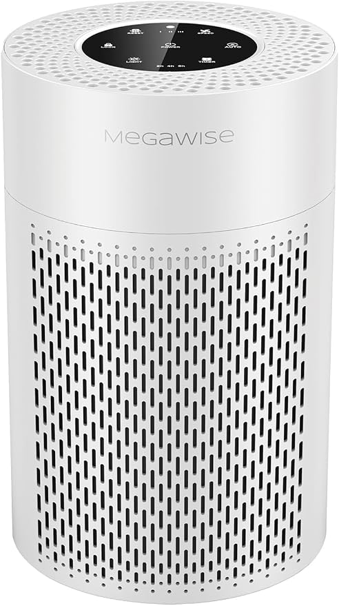 MEGAWISE Air Purifier for Wildfire Smoke, H13 HEPA for Home Bedroom, White | Wildfire smoke sensor + PM2.5 display, Quiet sleep mode (<25dB), HEPA filters smoke, ash, dust & pet dander