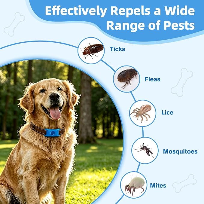 Natural Flea and Tick Prevention Pendant for Dogs Flea and Tick Collar, Waterproof Flea and Tick Repellent Dog Tag Safe for All Breeds & Sizes with 2 Silicone Buckles & 4 Refills, Collar NOT Included