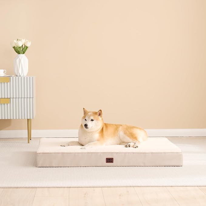 EHEYCIGA Orthopedic Dog Bed Large with Removable Washable Cover,Camel,35x23 | Egg Crate Foam Support,Durable Oxford fabric,Non-Slip Bottom,Machine Washable,Soft Waterproof Plush Pet Bed Mat For Crate
