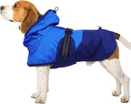 BRKURLEG Dog Raincoat, Waterproof Rain Jacket with Hood, Blue, XL | Adjustable Windproof Rainproof Jacket with Leash Hole, Reflective Breathable Rain Coat Poncho, for Small to Large Dogs