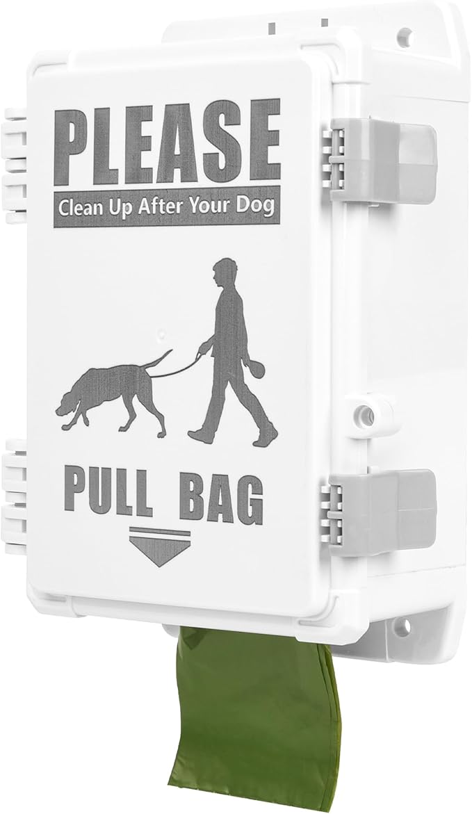 Dog Poop Bag Dispenser, Waterproof Outdoor Dog Bag Dispenser Holds Up to 8 Rolls of Waste bags, Outdoor Wall, Stake, Pole, Fence Mounted (only dispenser)