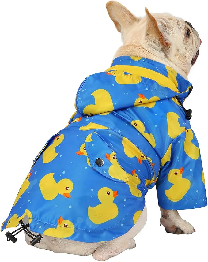 HDE Dog Raincoat Poncho Double Layer Zip Rain Jacket with Removable Hood, Leash Hole for Small to 3XL Dogs and Puppies Ducks Blue - M