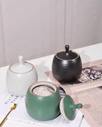 Kitchen Canisters Ceramic Storage Jar with Silicone Airtight Lid Green | Retro Style High Quality Ceramic Food Storage Jar Roud Shape for Tea, Coffee, Nuts, Herb, Spice, Sugar