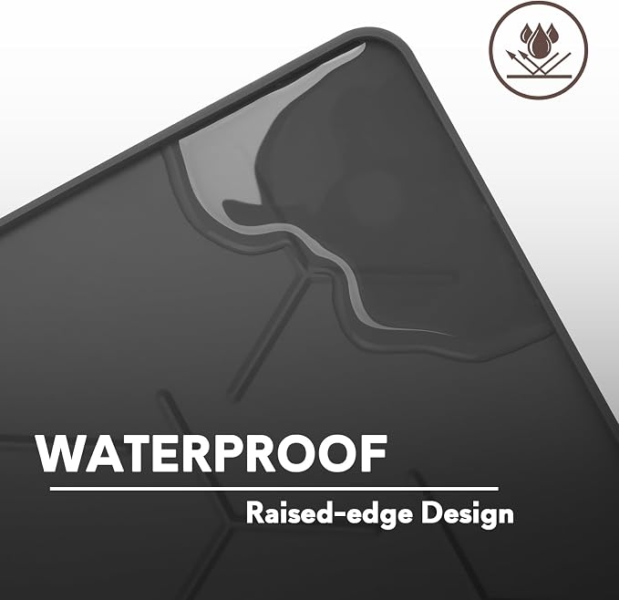 Garoopion Silicone Cat Litter Mat 34×22 inch, Easy to Clean, Black | Waterproof Silicone Mat with Raised Edges, Catch Litter, Protect Floor from Urine, Multi-Use for Dog/Sink/Kitchen/Boots