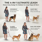 Hands Free Multifunctional Dog Leash for 1 or 2 Dogs, 9.8 ft, Winery Red | Waist, crossbody, or handheld lead with leather handle to walk run hike train. Double attachments for 2 dogs up to 125lbs.
