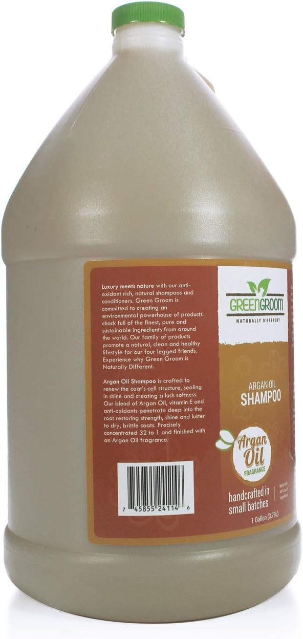 Green Groom Argan Oil Dog Shampoo for Dry Itchy Skin Relief, 1 Gallon 32:1 | Concentrate Makes 32 Gallons; Professional Groomer Grade, Restores Shine, Moisturizing Pet Grooming Wash, USA Made, Natural