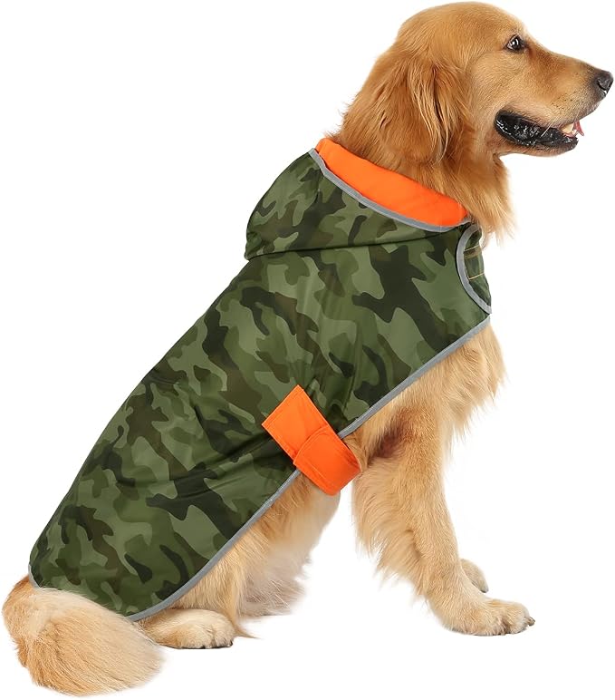 HDE Reversible Hooded Dog Raincoat Slicker Poncho for Small Medium Large Dogs - Camo Orange - XXL - Polyester