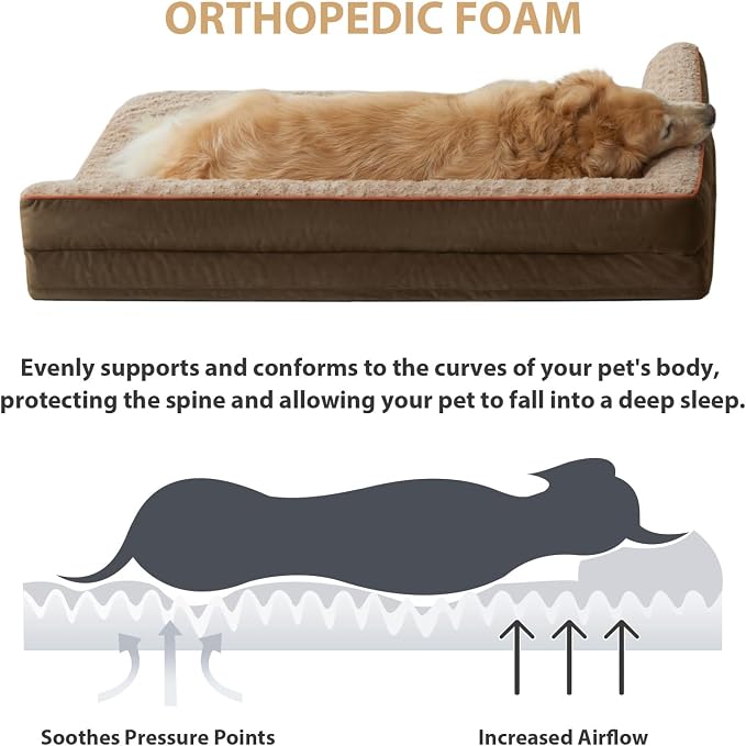 BFPETHOME Orthopedic Washable Extra Dog Beds for Large Dogs, Cozy Dog Couch | Deluxe Plush Rose Velvet Washable Removable Cover, Egg Crate Foam Support, Waterproof Lining, Non-Slip Bottom, Senior Dogs