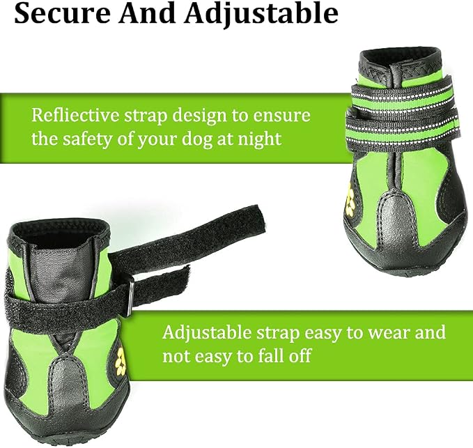 CovertSafe& Dog Boots for Dogs Non-Slip, Waterproof Dog Booties for Outdoor, Dog Shoes for Medium to Large Dogs 4Pcs with Rugged Sole Grey-Green