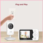 VTimes Baby Monitor with Camera and Audio, No WiFi, 2.4" LCD Screen, Two-Way Talk, Portable, Night Vision, 1000ft Range, Temperature Sensor, Alarm and Lullaby, for Baby Shower