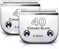 #40 Blade Dog Grooming Blades Compatible with Andis/Wahl/Oster Clippers | Dog Clipper Blade,,Detachable Ceramic Blade & Stainless Steel Blade,Size 40 Cut Length 1/100"(0.25mm) 2Pack