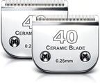#40 Blade Dog Grooming Blades Compatible with Andis/Wahl/Oster Clippers | Dog Clipper Blade,,Detachable Ceramic Blade & Stainless Steel Blade,Size 40 Cut Length 1/100"(0.25mm) 2Pack