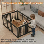 Clear Acrylic Dog Playpen with Door, DIY Custom Free Combination Pet Fence, 24" H 10 Panels, Non-Slip Stable Base, Easy to Set Up & Clean Plastic Play Yard for Dogs, Cats and Small Pets（Black）