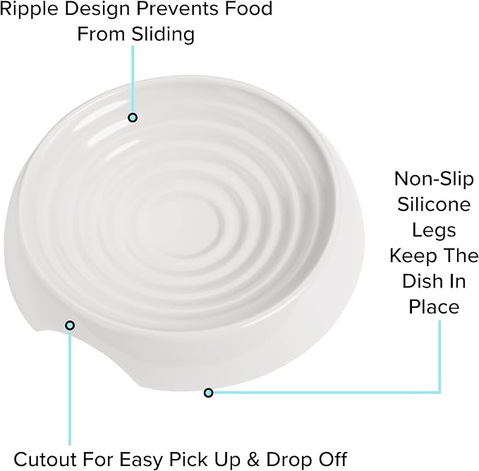 CatGuru Cat Bowls, Original Whisker-Friendly Pet Bowl for Wet & Dry Food | Wide, shallow food dish lets cats reach every bite comfortably reducing food waste. Nonslip. Dishwasher safe/ Marshmallow
