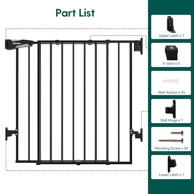 Babelio Baby Gate for Stairs, Kitchen & Doorways, No Bottom Bar| Easy Install| One-Handed Operation| Auto-Close| Hardware Mount Safety Dog Gate (Black, 28" H, 24-39" W-Compact) | Easy Install| One-handed Opening| Auto-close| Drill Needed Indoor Safety ...