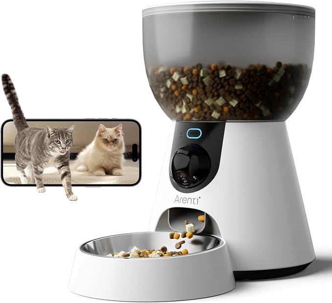 ARENTI Automatic Cat Feeder with Camera, 4L Auto Cat Food Dispenser for Cats, Smart WiFi Pet Feeder with App, 2K HD Two-Way Audio Meal Call, Dual Power, Color Night Vision, 2.4GHz/5GHz & Bluetooth