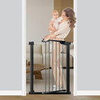 Fairy Baby 22.8"-25.5" Narrow Baby Gate for Small Stairs/Doorways/Hallways | Pressure Mounted Auto-Close Pet Gate, Metal Tension Safety Child Gate No Drill, Walk Thru Easy Install, No Extensions, Black