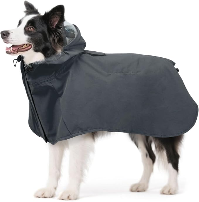 Waterproof Dog Raincoat with Hood, Windproof Rain Jacket for Medium Dogs | Adjustable Dog Rain Coat with Leash Hole, Reflective Poncho for Rainy&Snowy Day, Fits French Bulldog, Beagle, Shiba Inu